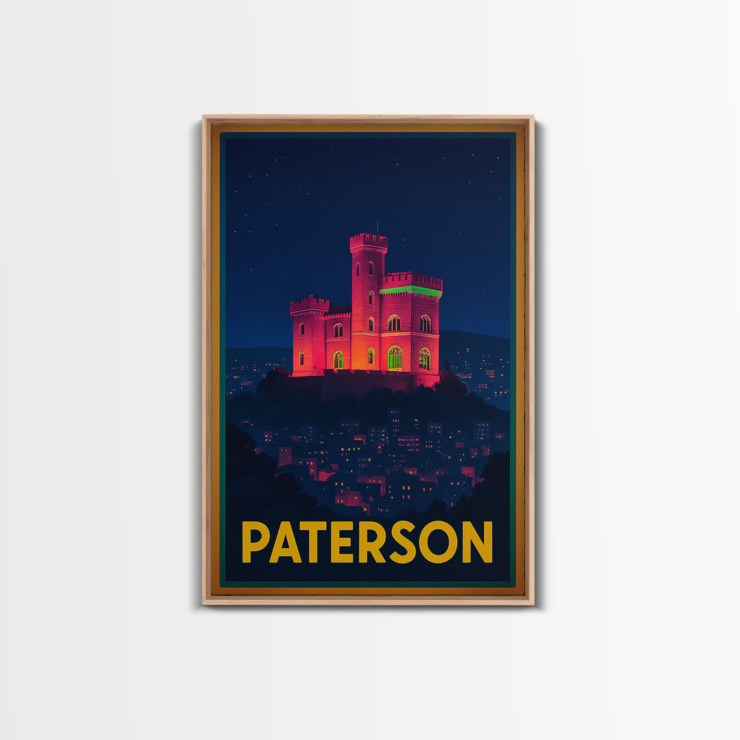 Paterson New Jersey Travel Poster, Canvas Print, Cyberpunk Style City Art, Paterson Poster Print, Travel Art Print, Watercolor Skyline