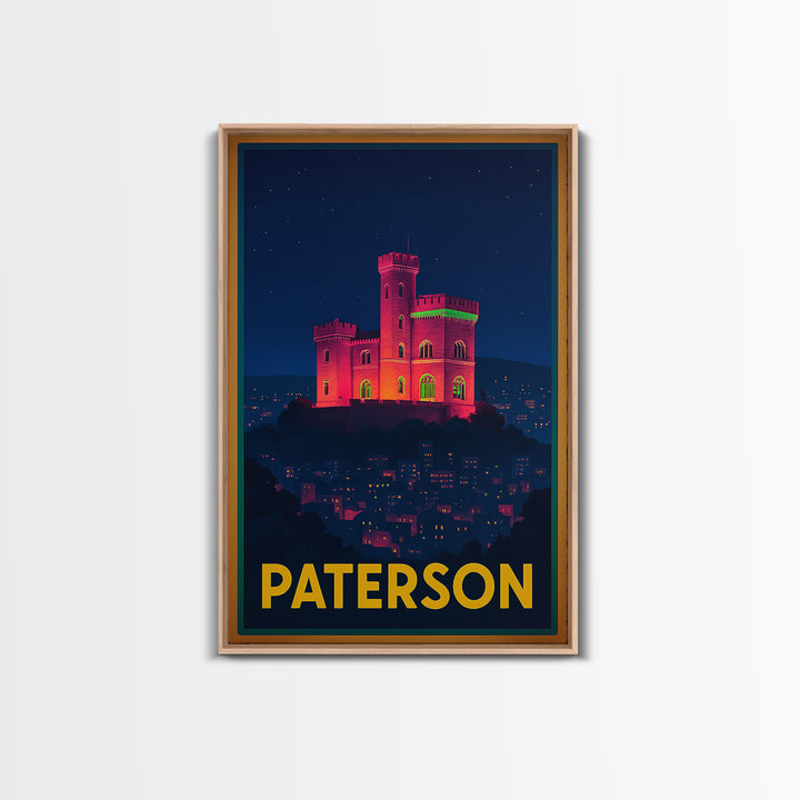 Paterson New Jersey Travel Poster, Canvas Print, Cyberpunk Style City Art, Paterson Poster Print, Travel Art Print, Watercolor Skyline