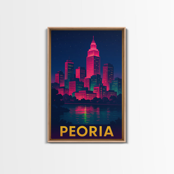 Peoria Travel Poster, Canvas Print, Electric Night Poster Art, Peoria Art Print, Vintage City Poster, City Illustration, City Travel Prints