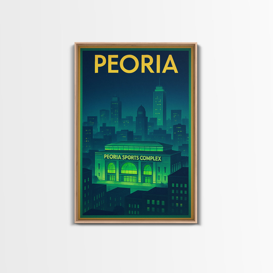 Peoria Travel Poster, Framed Canvas Print, Electric Night Poster Art, Peoria Poster Print, Travel Wall Decor, Wanderlust Decor