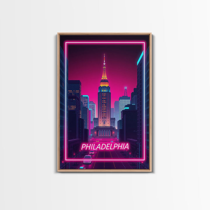 Philadelphia Pennsylvania Travel Poster, Canvas Print, Electric Night Poster Art, Philadelphia Art Print, Wall Art, Home Office Decor