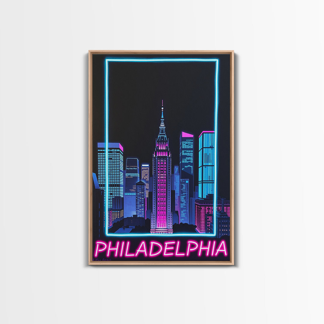 Philadelphia Travel Poster, Canvas Print, Retro Neon Travel Art, Philadelphia City Art, City Travel Prints, Gift For Travelers