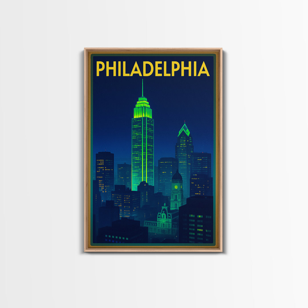 Philadelphia Travel Poster, Canvas Print, Cyberpunk Style City Art, Philadelphia Poster Print, Gift For Travelers, City Art Print