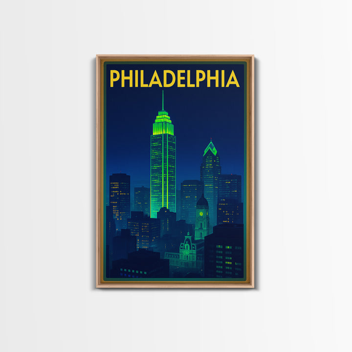 Philadelphia Travel Poster, Canvas Print, Cyberpunk Style City Art, Philadelphia Poster Print, Gift For Travelers, City Art Print
