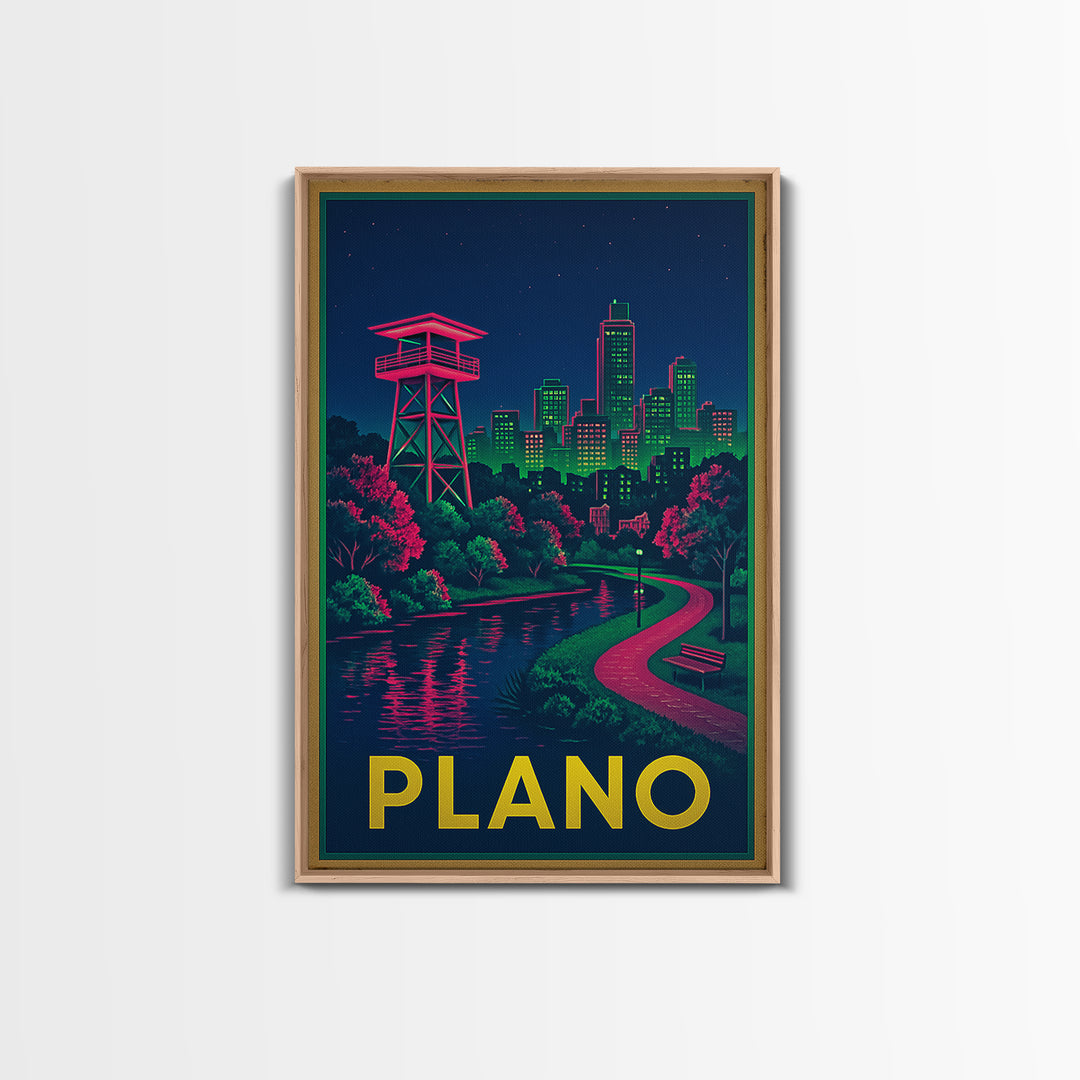 Plano Texas Travel Poster, Canvas Print, Neon Skyline Wall Art, Plano Wall Art, Gift For Travelers, Modern Wall Decor, City Travel Prints