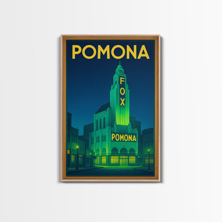 Pomona Travel Poster, Framed Canvas Print, Retro Neon Travel Art, Pomona Travel Art, City Travel Prints, City Illustration, Travel Gift