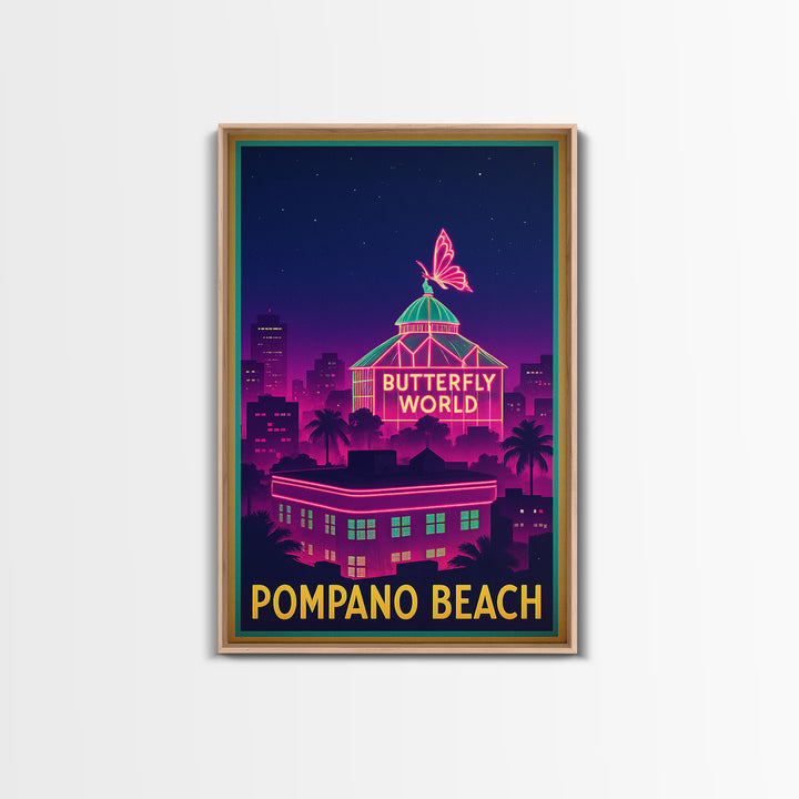 Pompano Beach Florida Travel Poster, Canvas Print, Electric Night Poster Art, Pompano Beach City Art, City Art Print, Eclectic Wall Decor
