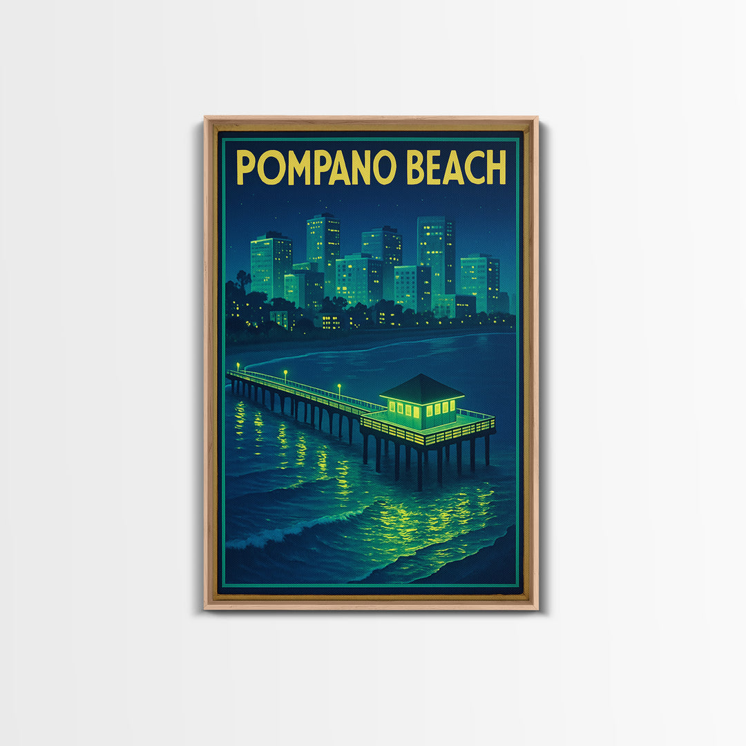 Pompano Beach Travel Poster, Canvas Print, Electric Night Poster Art, Pompano Beach Poster Print, Travel Art Print, Gift For Travelers