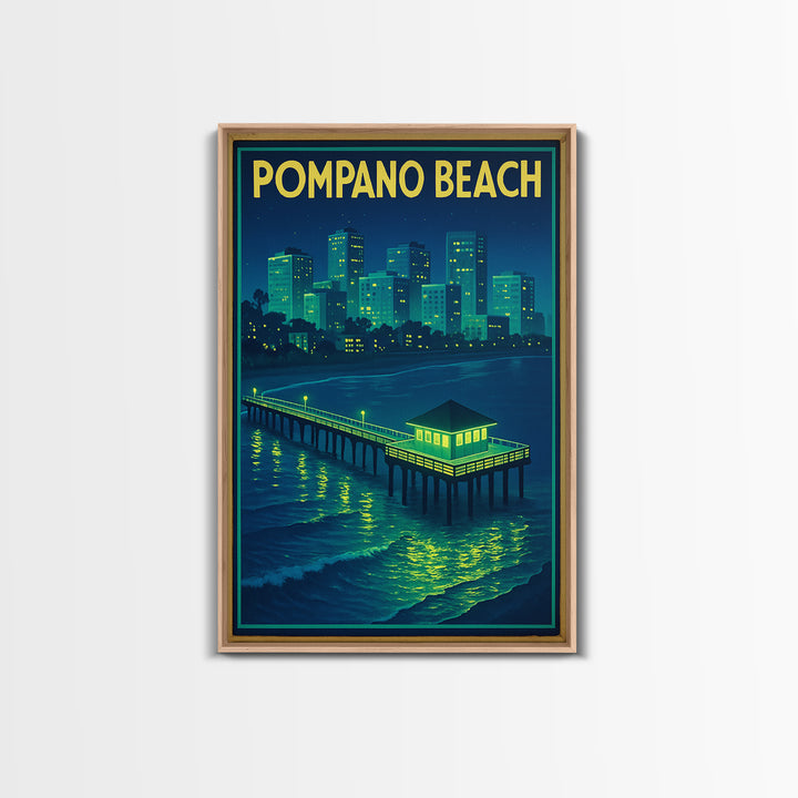 Pompano Beach Travel Poster, Canvas Print, Electric Night Poster Art, Pompano Beach Poster Print, Travel Art Print, Gift For Travelers