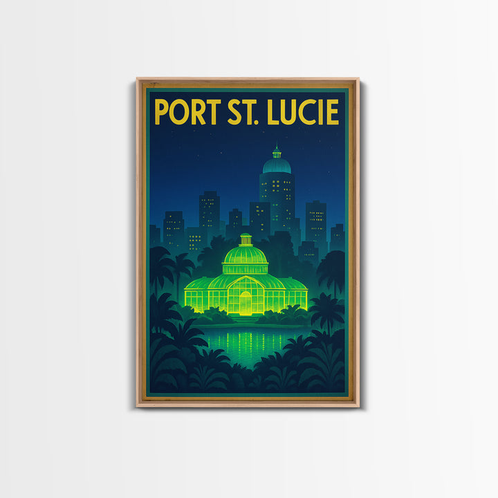 Port St Lucie Travel Poster, Framed Canvas Print, Electric Night Poster Art, Port St Lucie City Art, City Travel Prints, Home Office Decor