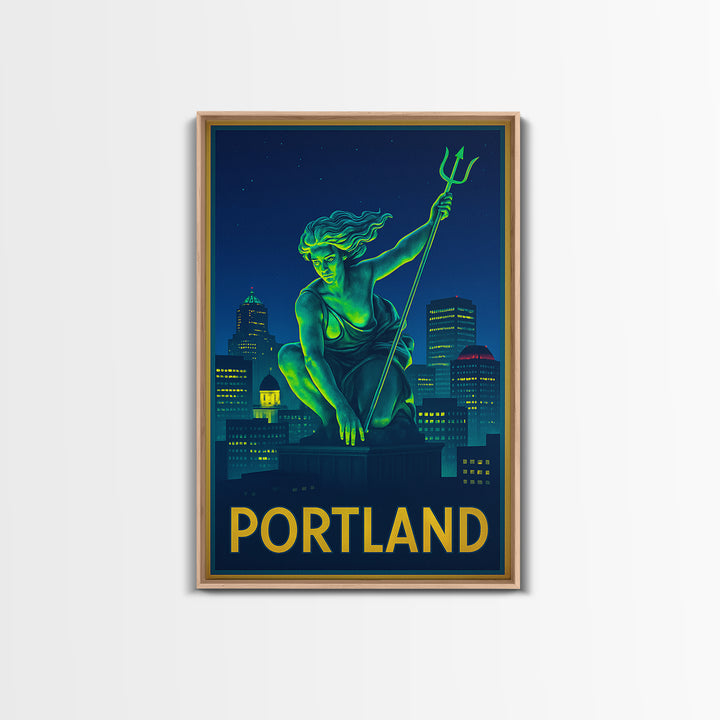 Portland Oregon Travel Poster, Framed Canvas Print, Retro Neon Travel Art, Portland Travel Art, Home Office Decor, Retro Travel Print