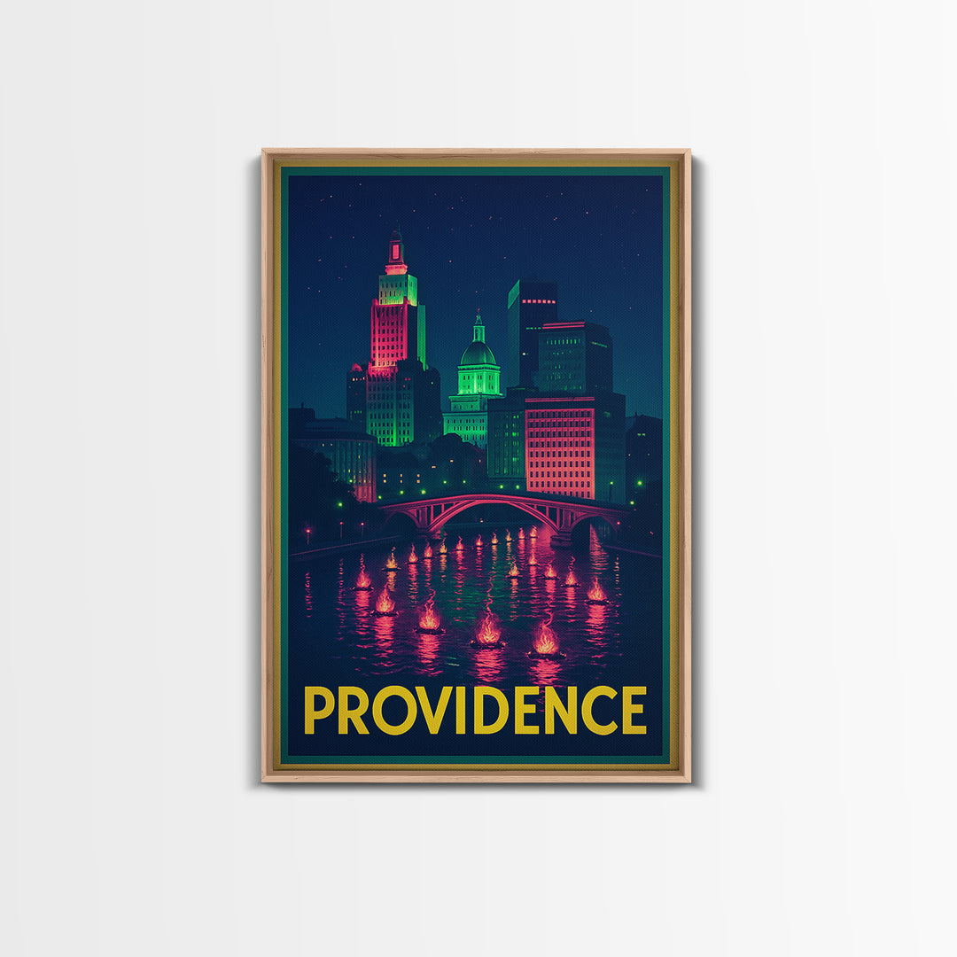 Providence Rhode Island Travel Poster, Canvas Print, Retro Neon Travel Art, Providence Travel Art, Travel Art Print, Vintage Travel Print