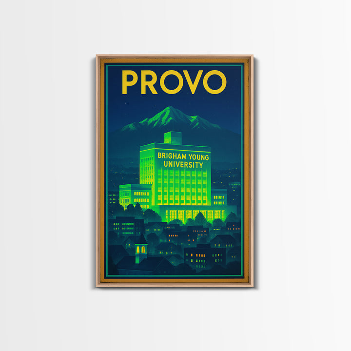 Provo Travel Poster, Framed Canvas Print, Neon Skyline Art Wall Art, Provo Poster Print, Travel Poster Art, City Travel Prints, Design 2