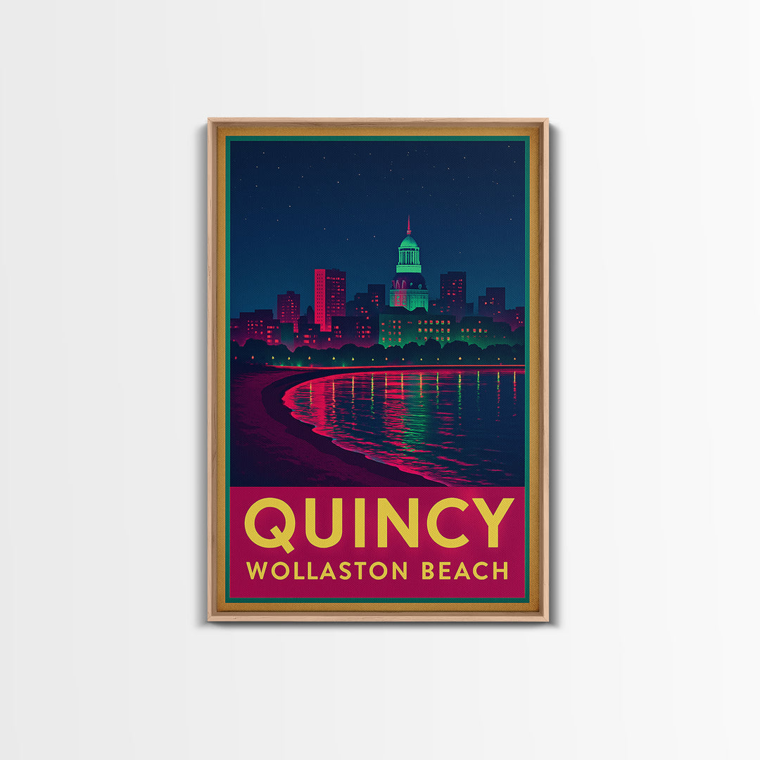 Quincy Massachusetts Travel Poster, Canvas Print, Retro Neon Travel Art, Quincy Travel Art, Travel Wall Decor, Home Office Decor, Art Print
