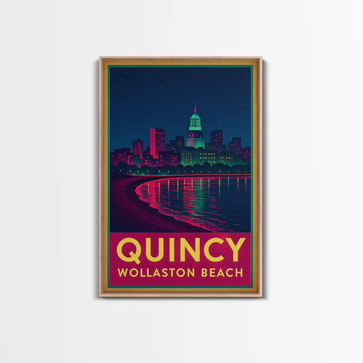 Quincy Massachusetts Travel Poster, Canvas Print, Retro Neon Travel Art, Quincy Travel Art, Travel Wall Decor, Home Office Decor, Art Print