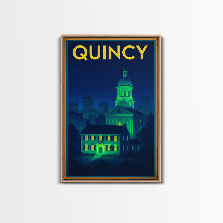 Quincy Travel Poster, Canvas Print, Neon Urban Skyline Wall Art, Quincy Wall Art, Modern Wall Decor, Fine Art Print, Living Room Wall Art