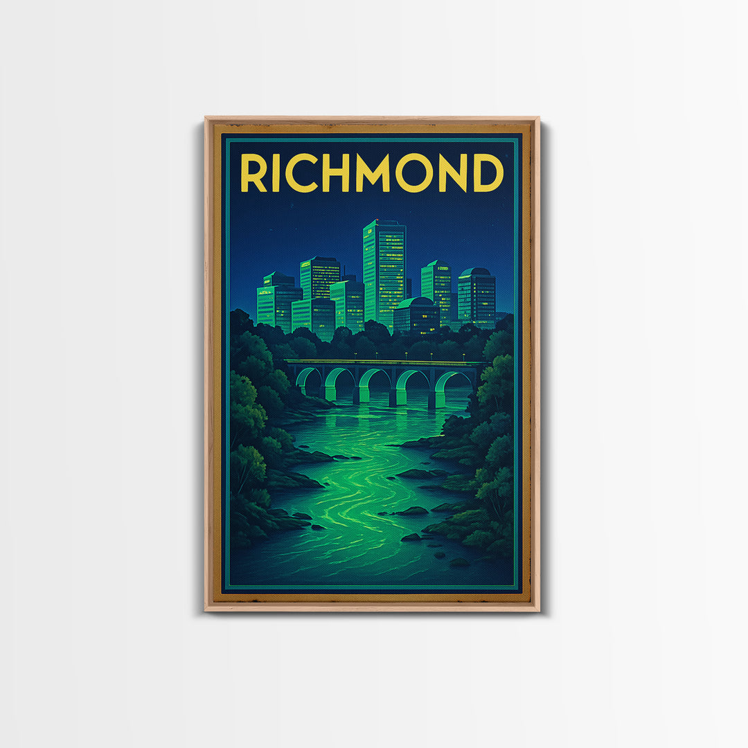 R Ichmond Travel Poster, Framed Canvas Print, Cyberpunk Style City Art, R Ichmond City Art, Home Office Decor, Gift For Travelers