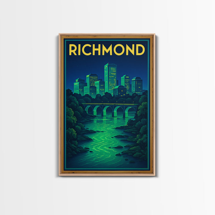 R Ichmond Travel Poster, Framed Canvas Print, Cyberpunk Style City Art, R Ichmond City Art, Home Office Decor, Gift For Travelers
