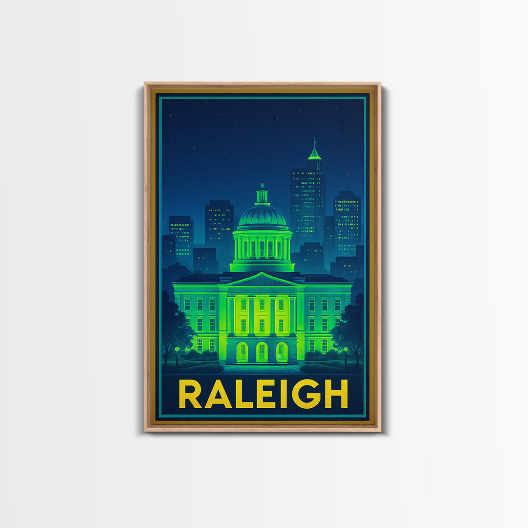 Raleigh North Carolina Travel Poster, Canvas Print, Electric Night Poster Art, Raleigh City Art, Vintage City Art, Travel Art, City Poster