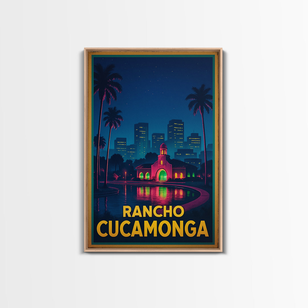 Rancho Cucamonga California Travel Poster, Canvas Print, Neon City Skyline Wall Art, Rancho Cucamonga Wall Art, Travel Art Print, Art Print