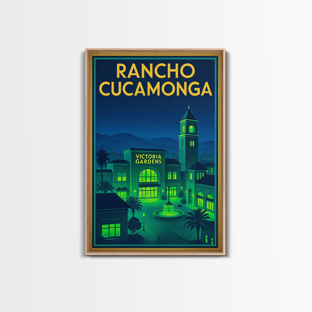 Rancho Cucamonga Travel Poster, Canvas Print, Retro Neon Travel Art, Rancho Cucamonga Travel Art, Travel Wall Art, Home Office Decor