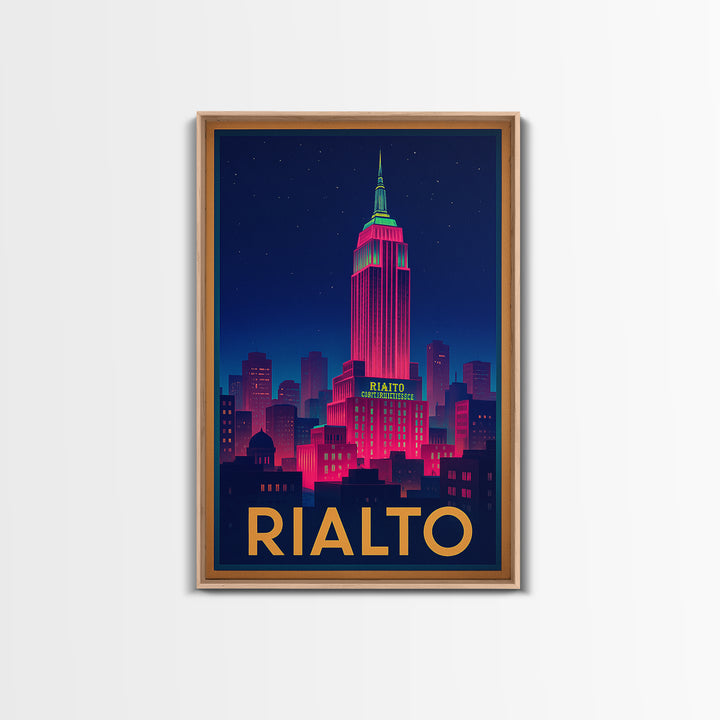 Rialto California Travel Poster, Canvas Print, Electric Night Poster Art, Rialto Wall Art, Travel Art, Travel Print, Wanderlust Decor
