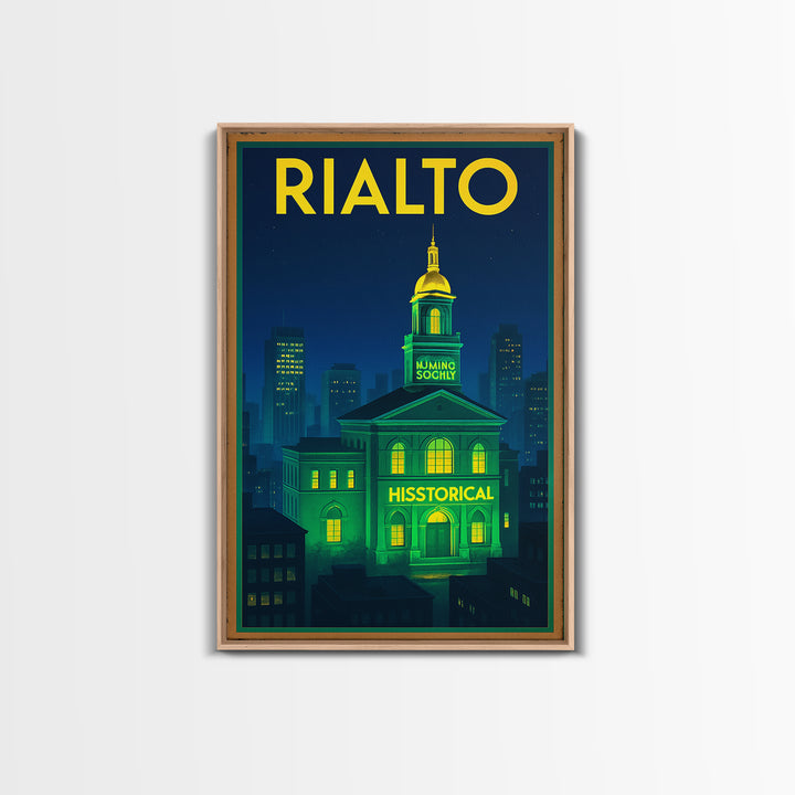 Rialto Travel Poster, Canvas Print, Electric Night Poster Art, Rialto City Art, Gift For Travelers, Vintage City Poster, Travel Art Print
