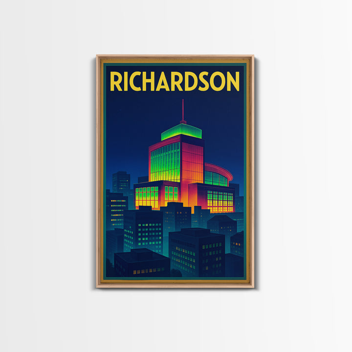 Richardson Travel Poster, Framed Canvas Print, Cyberpunk Style City Art, Richardson Art Print, Travel Wall Art, Eclectic Wall Decor