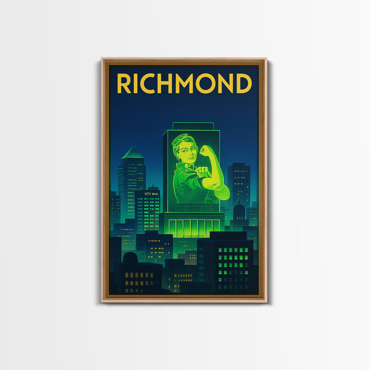 Richmond Travel Poster, Framed Canvas Print, Electric Night Poster Art, Richmond City Art, Wanderlust Decor, Living Room Wall Art