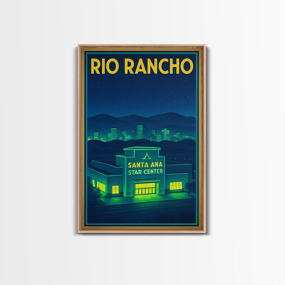 Rio Rancho Travel Poster, Framed Canvas Print, Electric Night Poster Art, Rio Rancho Art Print, Home Office Decor, Watercolor Skyline