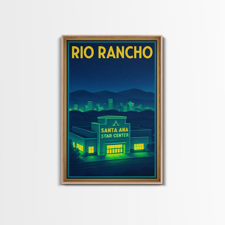 Rio Rancho Travel Poster, Framed Canvas Print, Electric Night Poster Art, Rio Rancho Art Print, Home Office Decor, Watercolor Skyline