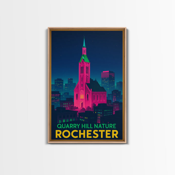 Rochester Travel Poster, Canvas Print, Retro Neon Travel Art, Rochester Art Print, Travel Wall Decor, Gift For Travelers, Travel Wall Art
