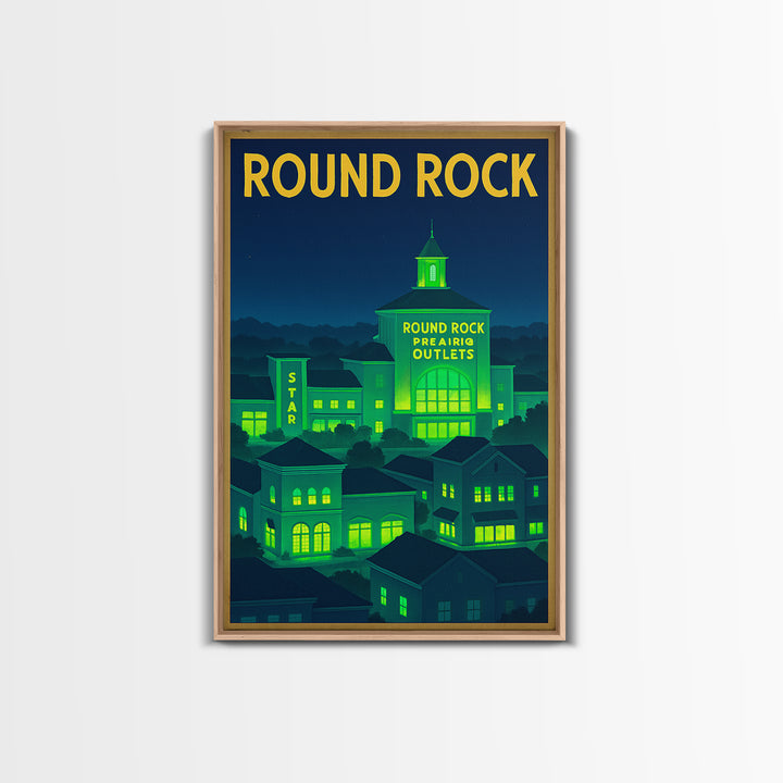 Round Rock Travel Poster, Canvas Print, Neon Downtown Skyline Wall Art, Round Rock Wall Art, Retro Travel Print, Art Print, Travel Prints