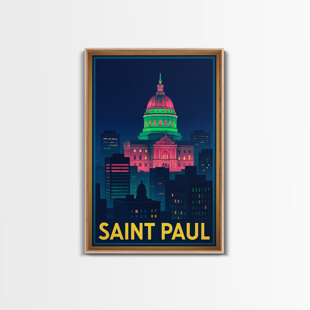Saint Paul Minnesota Travel Poster, Canvas Print, Cyberpunk Style City Art, Saint Paul City Art, Gift For Travelers, Living Room Wall Art
