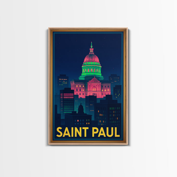 Saint Paul Minnesota Travel Poster, Canvas Print, Cyberpunk Style City Art, Saint Paul City Art, Gift For Travelers, Living Room Wall Art