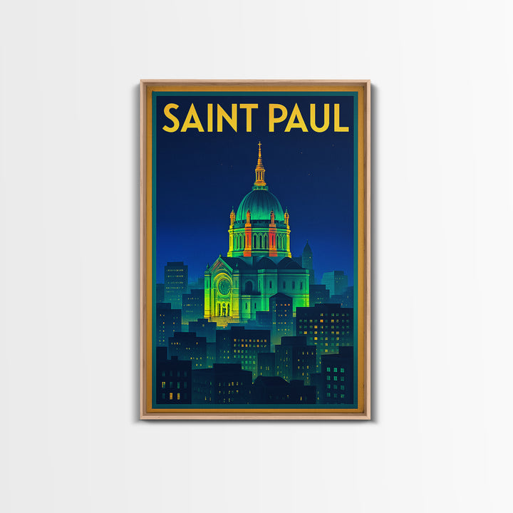 Saint Paul Travel Poster, Framed Canvas Print, Electric Night Poster Art, Saint Paul Art Print, Vintage Travel Art, City Travel Prints