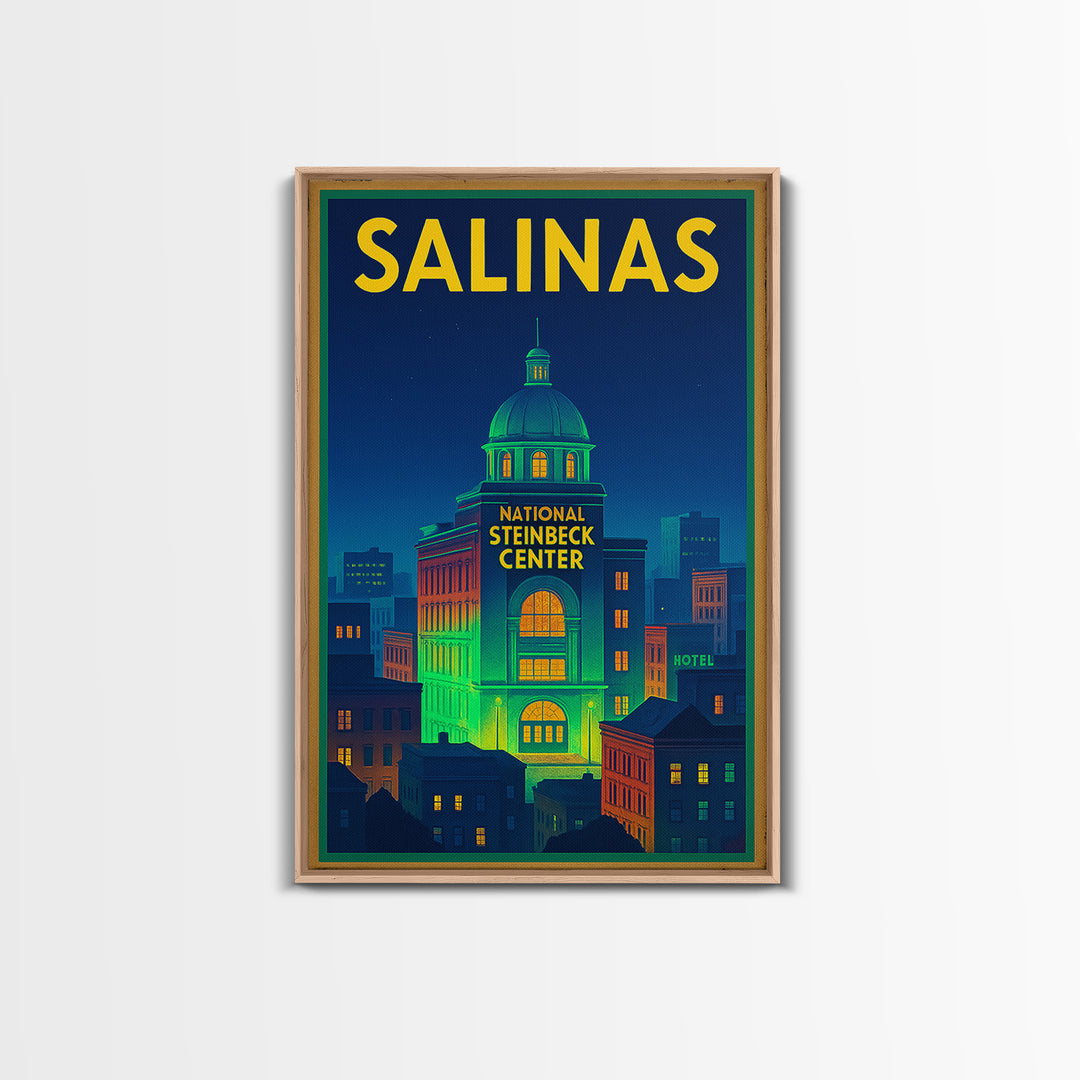 Salinas Travel Poster, Framed Canvas Print, Neon City Skyline Wall Art, Salinas Art Print, City Art Print, Vintage City Art, Travel Wall Art