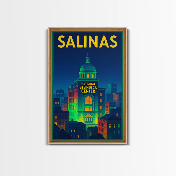 Salinas Travel Poster, Framed Canvas Print, Neon City Skyline Wall Art, Salinas Art Print, City Art Print, Vintage City Art, Travel Wall Art