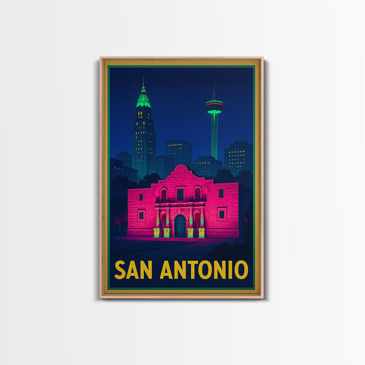 San Antonio Travel Poster, Canvas Print, Cyberpunk Style City Art, San Antonio City Art, Travel Art Print, Vintage City Poster