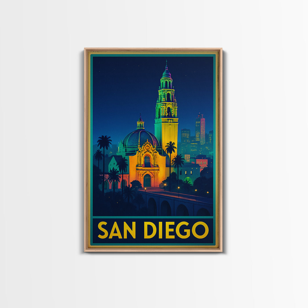 San Diego California Travel Poster, Canvas Print, Cyberpunk Style City Art, San Diego Poster Print, City Illustration, Mid Century Wall Art