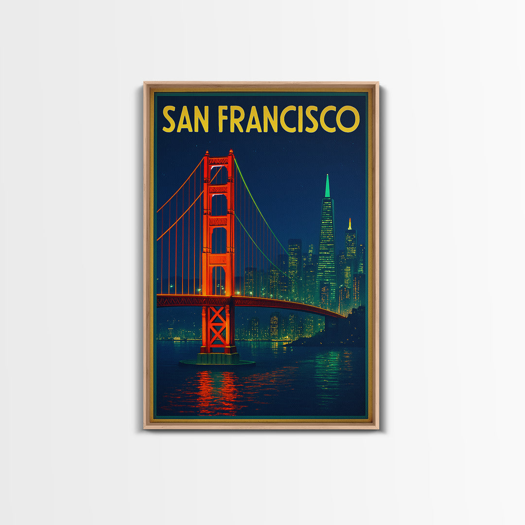 San Francisco Travel Poster, Canvas Print, Electric Night Poster Art, San Francisco City Art, Living Room Wall Art, Travel Poster Set