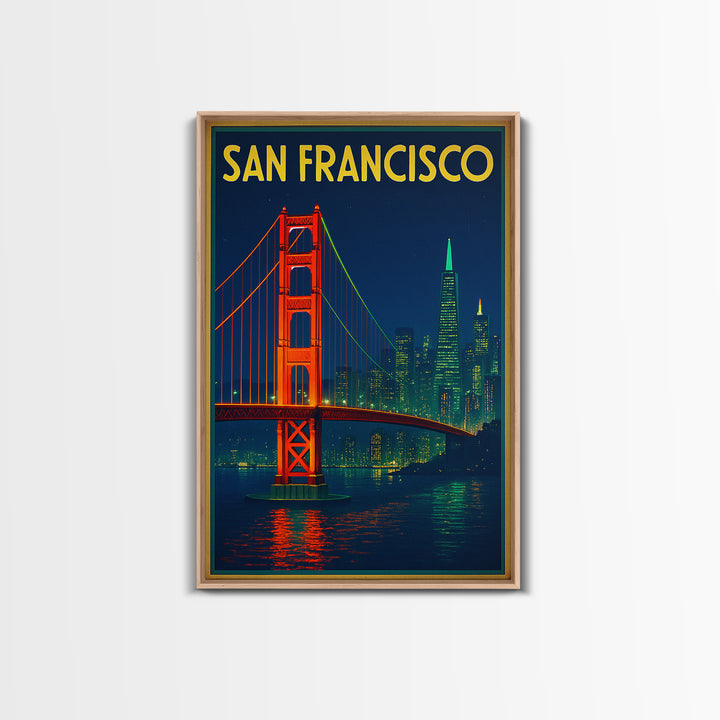 San Francisco Travel Poster, Canvas Print, Electric Night Poster Art, San Francisco City Art, Living Room Wall Art, Travel Poster Set