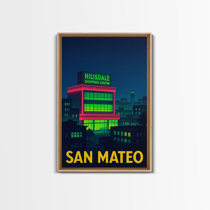 San Mateo California Travel Poster, Canvas Print, Electric Night Poster Art, San Mateo Travel Art, Living Room Wall Art, Vintage Travel Art