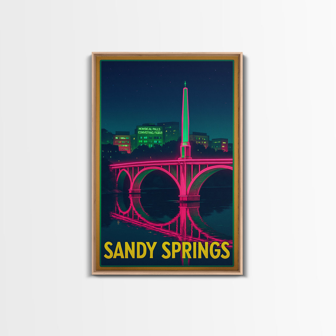 Sandy Springs Georgia Travel Poster, Canvas Print, Electric Night Poster Art, Sandy Springs Art Print, Watercolor Skyline, Travel Gift
