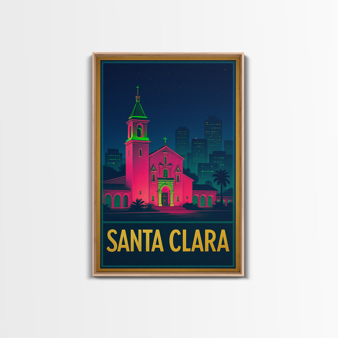 Santa Clara California Travel Poster, Canvas Print, Electric Night Poster Art, Santa Clara Wall Art, Eclectic Wall Decor, Fine Art Print