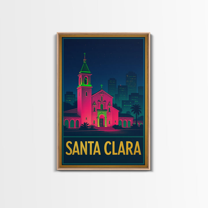 Santa Clara California Travel Poster, Canvas Print, Electric Night Poster Art, Santa Clara Wall Art, Eclectic Wall Decor, Fine Art Print