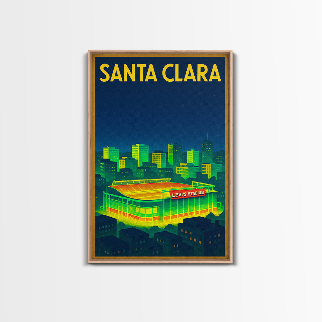 Santa Clara Travel Poster, Framed Canvas Print, Retro Neon Travel Art, Santa Clara City Art, Gift For Travelers, Mid Century Wall Art