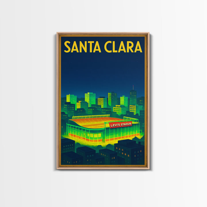Santa Clara Travel Poster, Framed Canvas Print, Retro Neon Travel Art, Santa Clara City Art, Gift For Travelers, Mid Century Wall Art