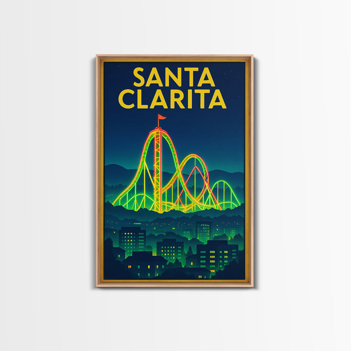 Santa Clarita Travel Poster, Framed Canvas Print, Retro Neon Travel Art, Santa Clarita Wall Art, Vintage City Poster, Retro Travel Print