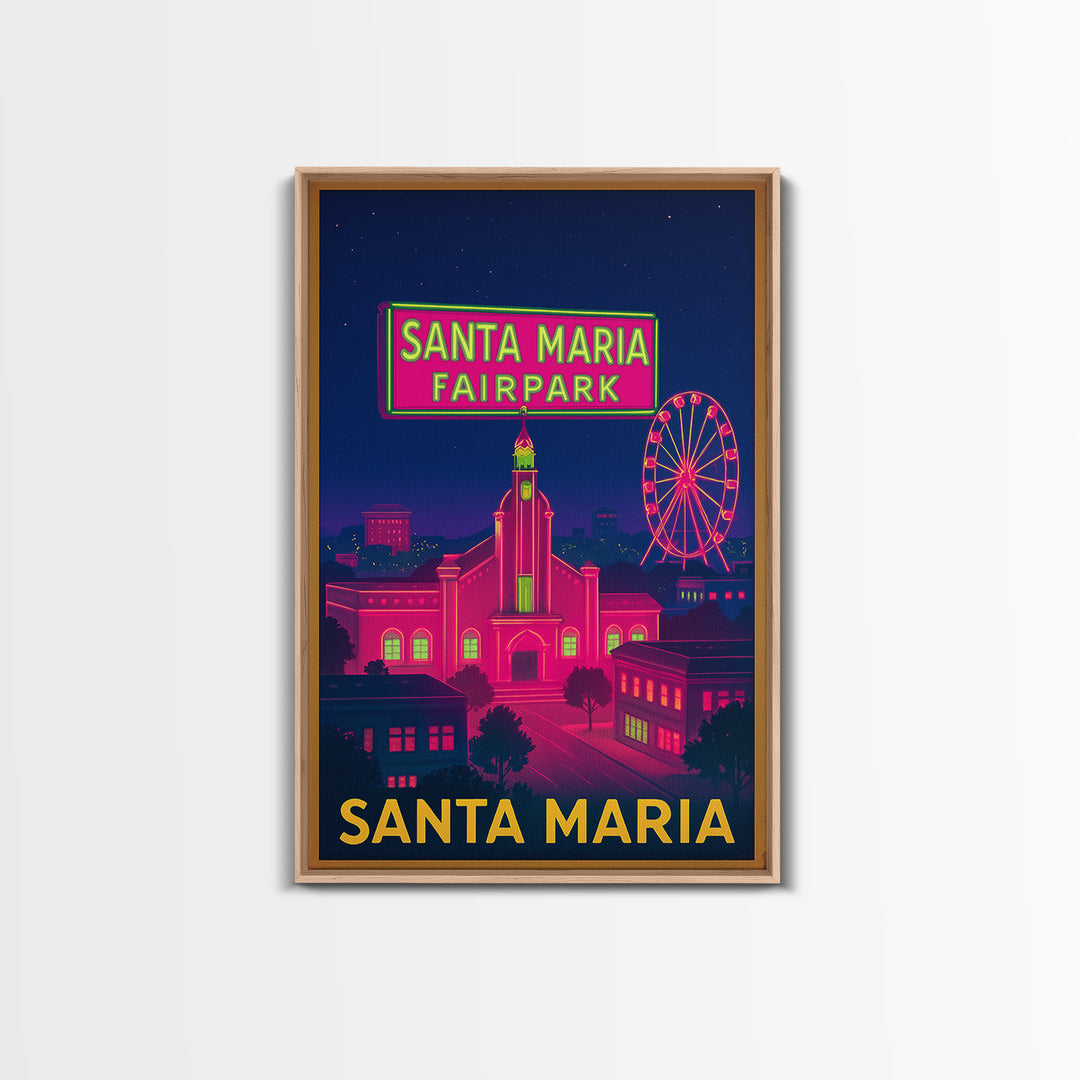 Santa Maria California Travel Poster, Canvas Print, Neon City Skyline Wall Art, Santa Maria Travel Art, Travel Poster Set, Wanderlust Decor